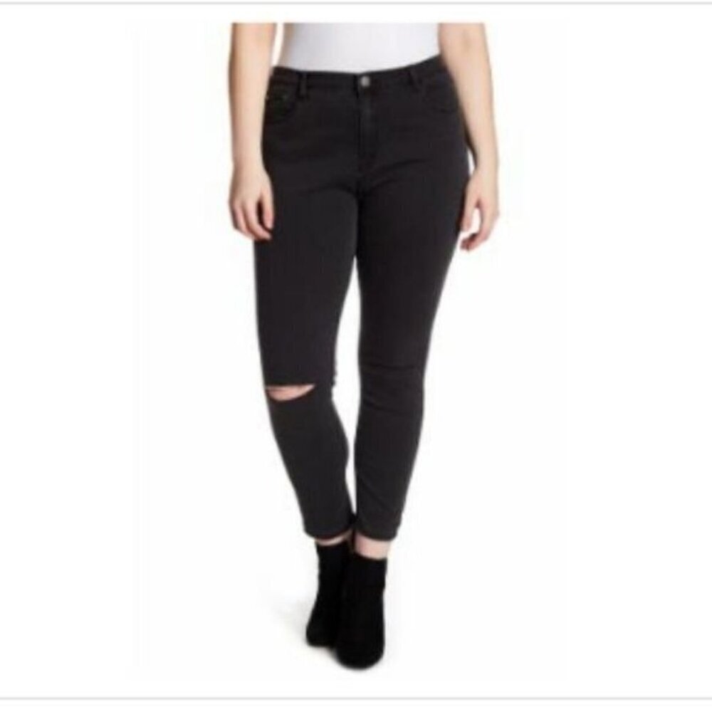 Glamorous curve women's jeans sz 22 high waisted skinny frayed knee ripped black